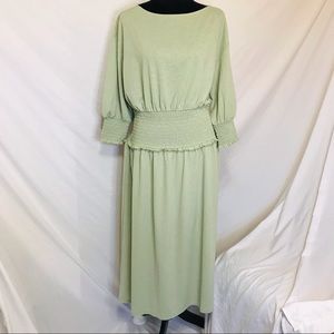 Smocked Waist Flare Long Sleeve Midi Dress By Ann Taylor
